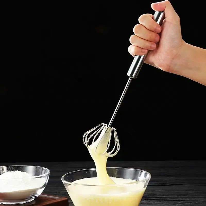 Semi-Automatic Egg Beater 304 Stainless Steel Egg Whisk Manual Hand Mixer Self Turning Egg Stirrer Kitchen Egg Tools